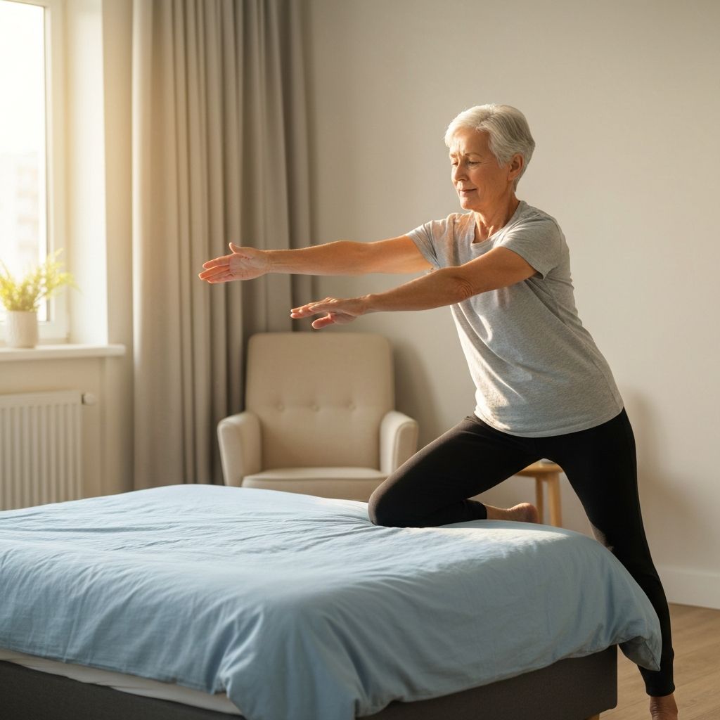 Person performing morning stretches with natural light